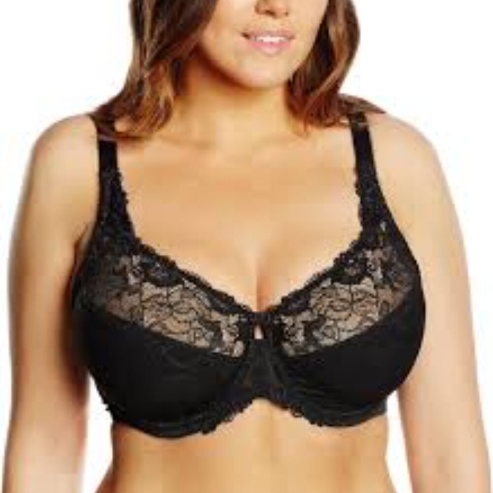 Delmira Black Full Coverage Underwire Unlined Minimizer Lace Bra Size 42G